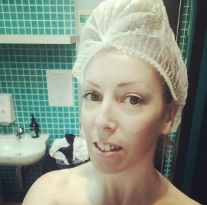 Don't I look gorgeous, darlings? ;) ...here I am cap and all, all pre-spray tanned!
