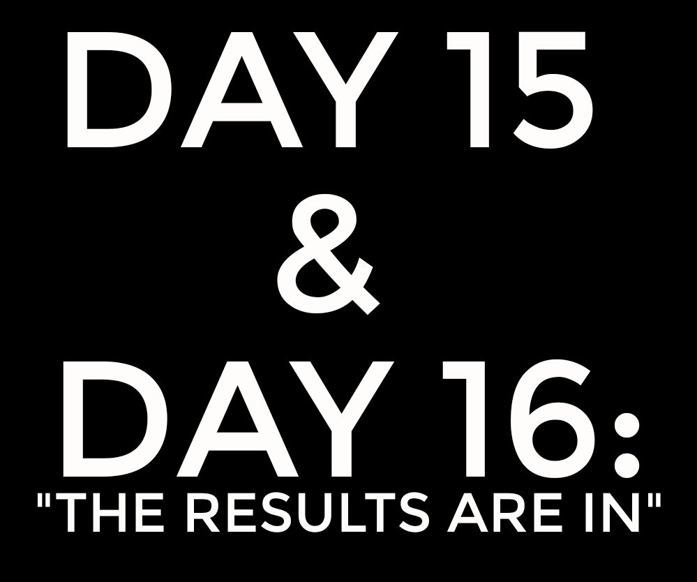 DAY 15 & DAY 16: THE RESULTS ARE IN... 1