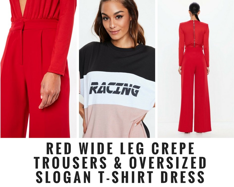 Red Wide Leg Crepe Trousers & Oversized Slogan T-shirt Dress | Style & Life by Susana